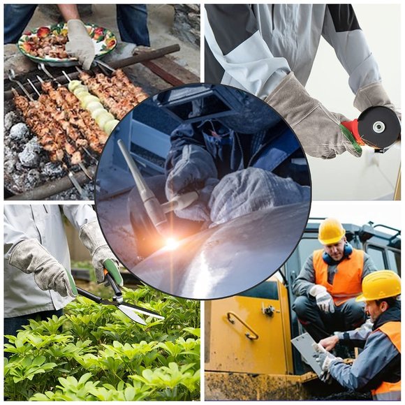 Leather Safety Work Gloves Gardening Carpenter Waterproof Heavy Duty Grey Medium - Picture 6 of 8